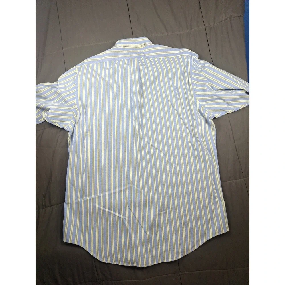 Vintage 90s Polo Ralph Lauren Mens Blue Yellow Stripes Button Flesh Pony 16.5-33